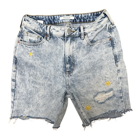 PacSun Blue and Yellow Distressed Jean Shorts - Picture 1 of 5